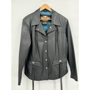 VTG Harley Davidson Womens Leather Biker Jacket Tassels Embroidered XL